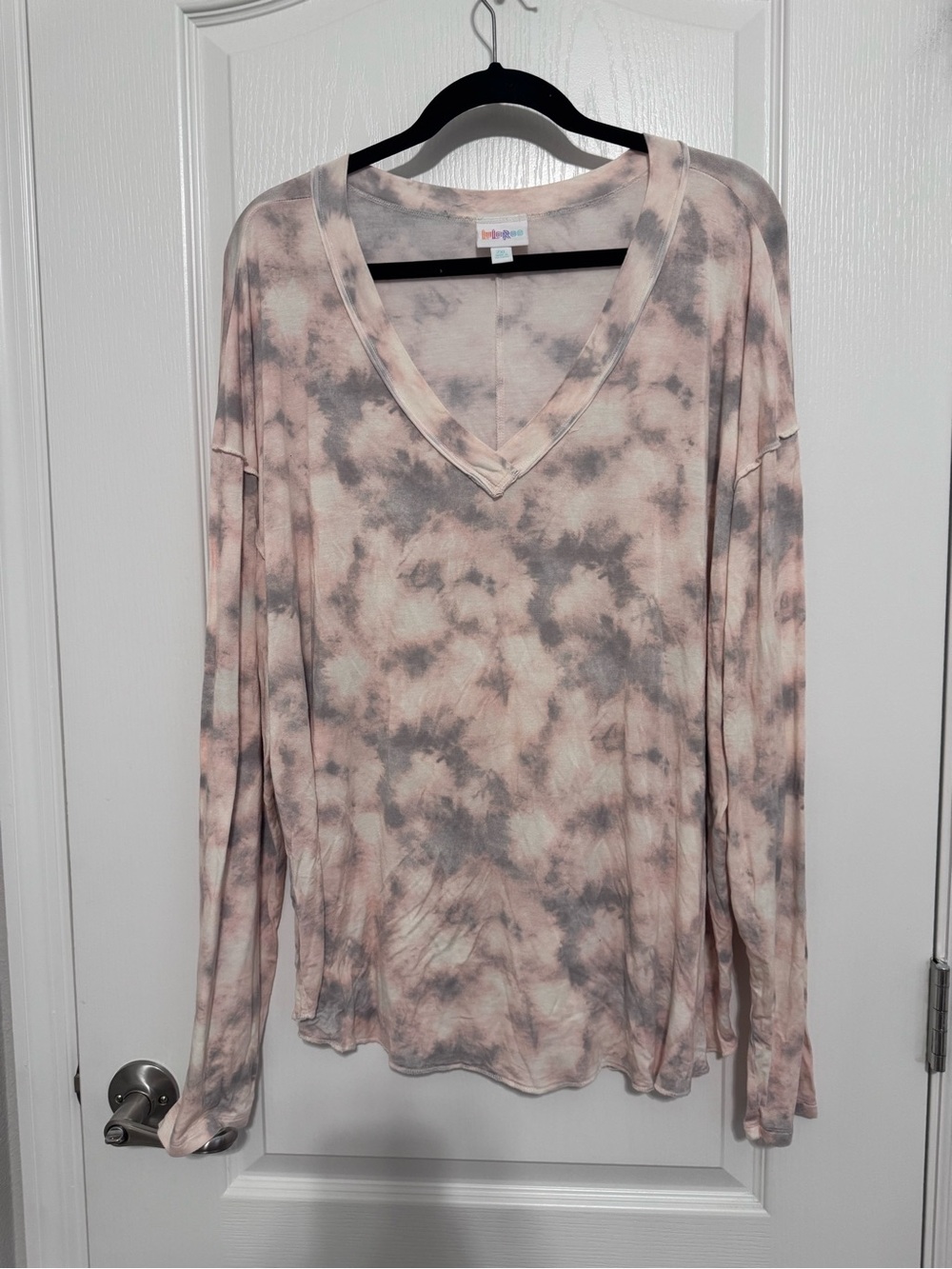 LuLaRoe Vicki Blush and Gray Tie-Dye V-Neck Long Sleeve